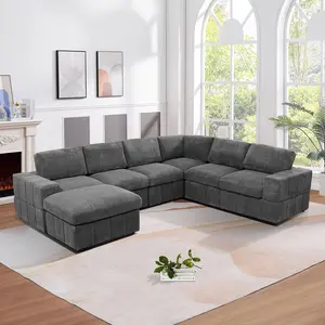Ainehome Cloud Couch  Oversized Modular U-Shaped Sectional Sofa Bed with Convertible Sleeper and Corduroy Fabric sofa  club bellas  furniture  outlet