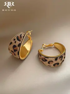 1 Pair Vintage Elegant Fashion Chic Flocked Leopard Print Unique Design Hoop Earrings For Women, Suitable For Parties And Gatherings