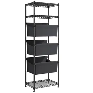 【Closet Storage Organizer】Raybee 6 Tier Corner Shelf with Basket,72'' Tall Storage Shelves Organizer Units, Adjustable Metal industrial Bookshelf for Wall Corner,Living room,Kitchen,Home Office