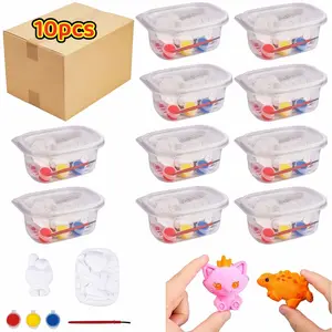 Fun DIY Graffiti Plaster Doll Kit, 10-Piece Set, Paper Box Packaging, Includes Brush, Dolls, Paint, Party Gift, Birthday, School, Carnival