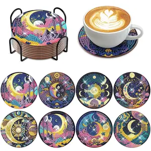 8Pcs Diamond Painting Coasters 4inch Mystical Moon Diamond Art Coasters with Holder, DIY Sun Moon Stars Crafts Kits for Beginners, Adults, Teenager - Home Improvement.