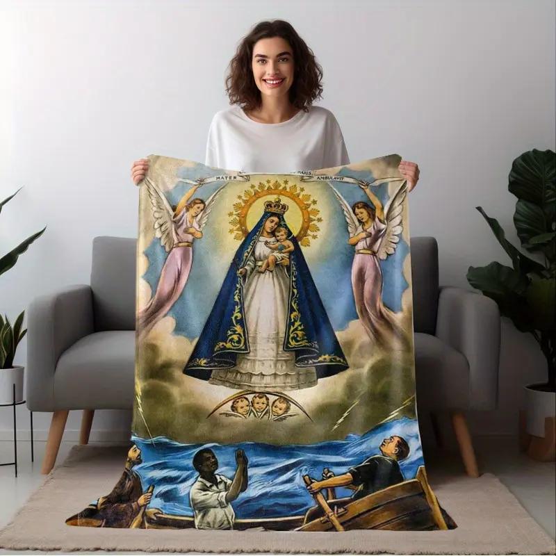 Soft Funny Throw Blanket Charity Virgin Mary Pattern Digital Printed Plaid Blanket, Extra Large Plush Design, Suitable for Bed and Sofa, Modern Style, All Seasons, Machine Washable, Travel, Camping, and Nap Friendly, Unique Birthday Gift