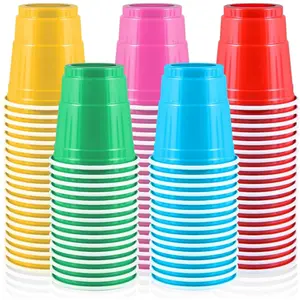 100 Pack 2 oz Plastic Shot Cups, Mini Disposable Shot Glasses, 2 oz Party Mini Cups for Bachelorette Party, Birthday, Parties Favor,  Shower Supplies (Multi Colors)