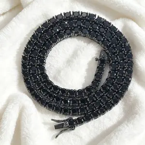 Black Moissanite Tennis Chain Hip Hop Jewelry Black Plated Iced Out Tennis Bracelet Necklace for Men Women, Luxury Bling Diamond Look, Gift for Him Her, Birthday Anniversary Father's Day