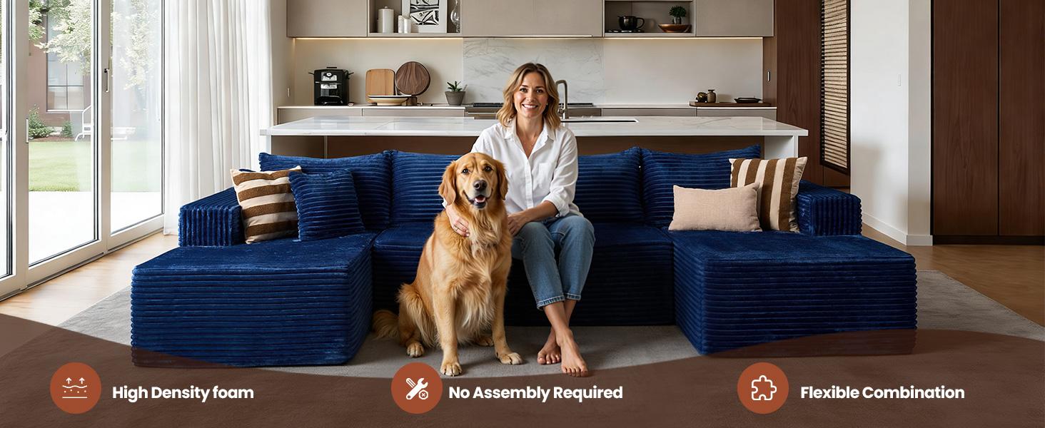 L/U-Shape Boneless Sectional Cloud Couch with Chaise Modular Deep Seating Sofa, Premium High-Density Foam & Plush Corduroy No Assembly Required, Modern Living Room Furniture