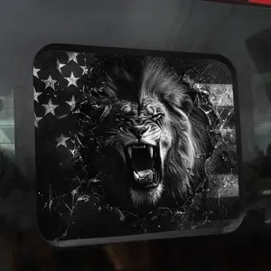 Angry Lion Back Center Sliding Window Decal for Truck Patriotic Car Decoration Perforated Graphic Film Sticker, Black White American Flag Truck Rear Middle Window Decal  ."X."