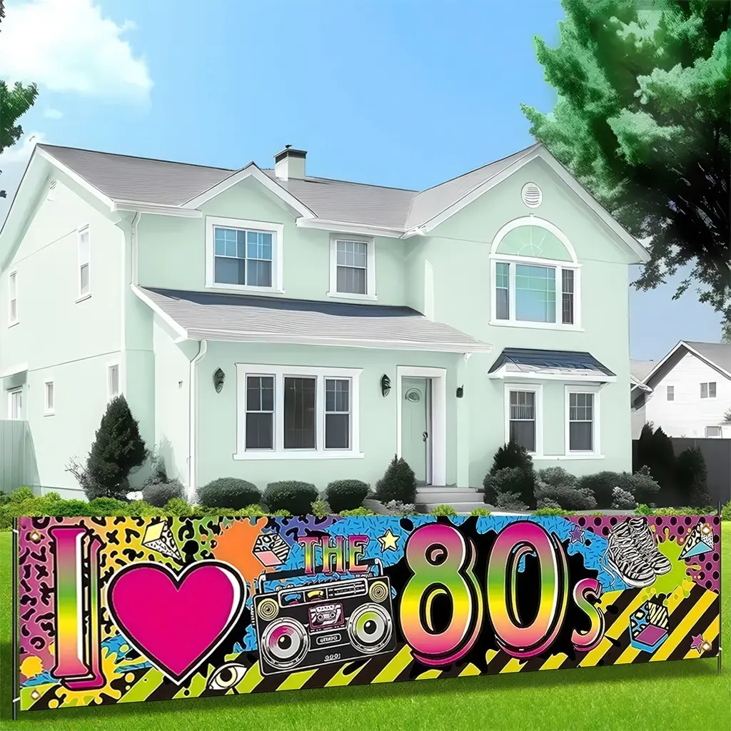 Vintage I Love 80s Banner, Perfect for Retro Hip Hop Party Decorations, Ideal for 1980s Birthday Events & Outdoor Celebrations