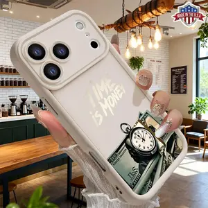 "Time Is Money" Quote Cash Aesthetic Silicone Casing - Slim, Lightweight, Shockproof, Anti-Drop TPU Protective Cover for iPhone 11,12,13,14,15,16,17 Pro,ProMax,Plus,Air | Durable Mobile Phone Accessory