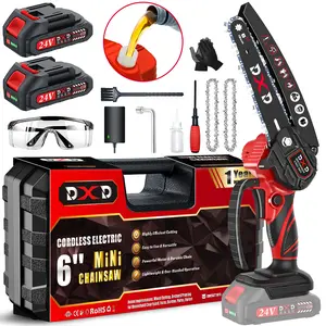 Newly Upgraded DXD Cordless Chainsaw 4 Inch and 6 Inch, Built-in Oiler, High-Performance for Wood Cutting and Tree Pruning, Dual Batteries, Enhanced Safety Features