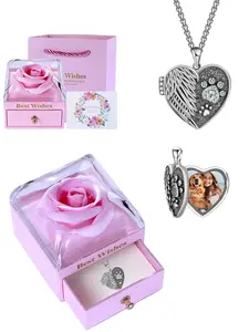 Musei Fashion Women's Necklace, Heart Dog Paw Pendant Photo Box Necklace, Openable to Hold Small Photos, Comes with Rose Gift Box, Inlaid withne, Suitable for Girlfriend and Sisters