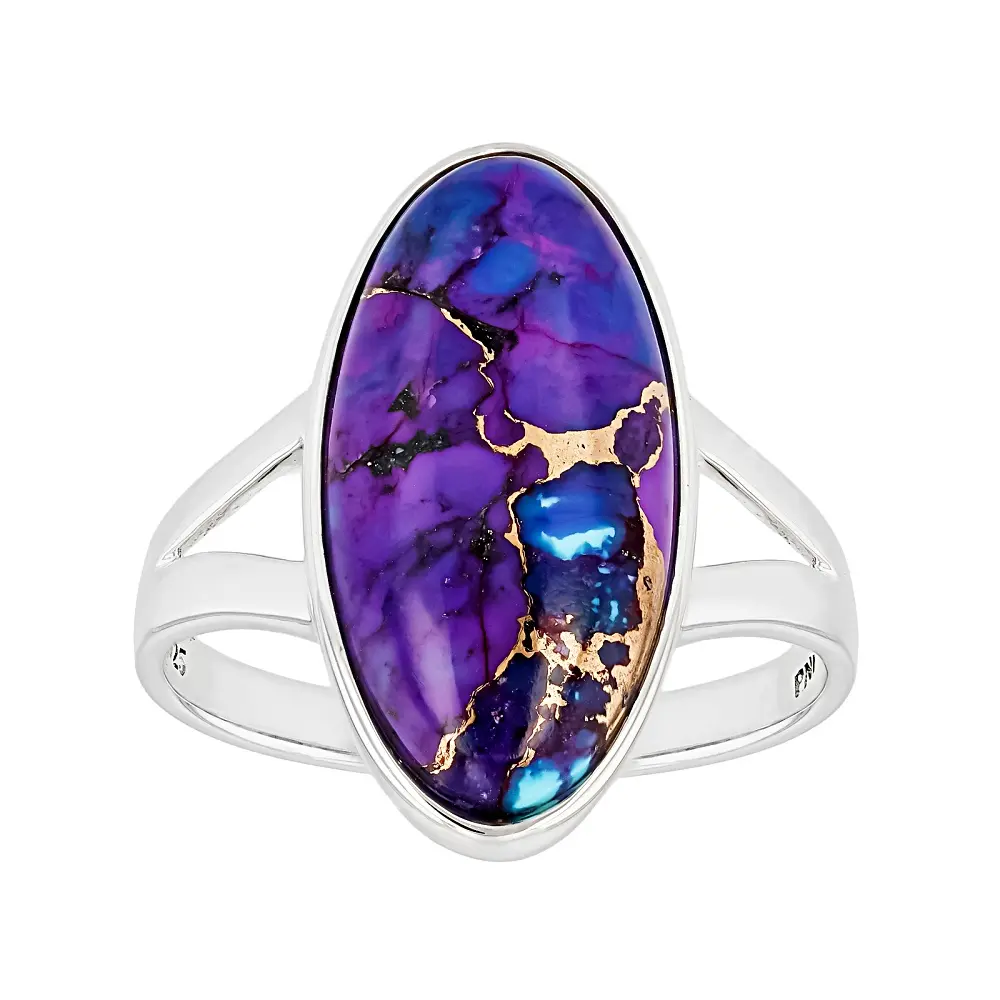 JTV Blended Purple Copper Turquoise Rhodium Over Sterling Silver Ring, 20x10mm