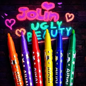 6-Pack Glow-In-The-Dark Highlighter Set, Fluorescent Color Markers for Drawing, Journaling, Poster Making, DIY Crafts, Scrapbooking, Art Supplies