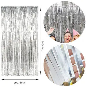 2-Pack Metallic Tinsel Foil Fringe Curtains—Shimmering Backdrops for Weddings, Birthdays, Baby Showers, Parties, and Holidays! Durable Party Decor