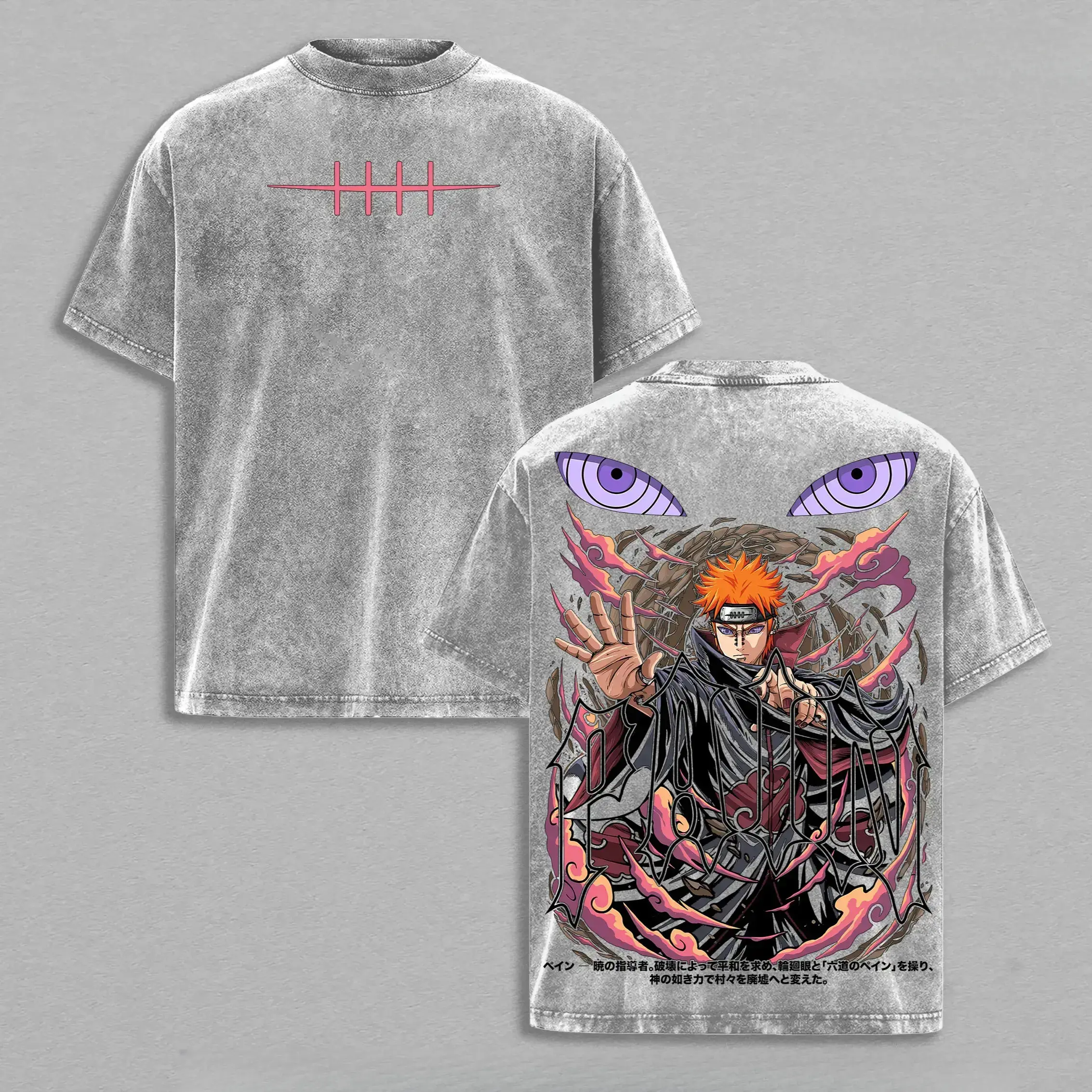 P.A.I.N Nagato Orange Hair Rinne Eye God Ninja Six Paths Leader Anime Vintage Washed Oversized Graphic Tee Akatsuki Rinnegan God Power Shinobi Streetwear Shirt world tshirts
