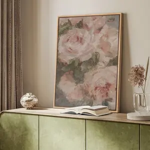 Canvas Wall Art Prints Abstract Pink Rose Botanical Floral Print Vintage Minimalist Modern Wall Art Living Room Decor Matte Finish Museum-grade Cotton Canvas Artistic Home Decor