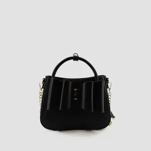 Madeline Bow Shoulder Bag - Elegant Black Bow Design with Gold Chain Strap for Women