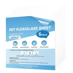 6PK 12" x 12"  Plexiglass Sheets, Clear Plastic Sheet, Easy to Cut Thin Flexible  Plastic Sheeting Panels for DIY Art Projects, Crafts, Picture Frames, Signs