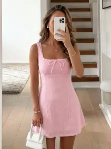 [Spring Sale 49%] Easowa White Texture Fabric Sleeveless Wrap Chest Mini Dress For Women, Suitable For Romantic Countryside Dates And Vacation In Spring/Summer Vacation Dress