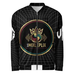 Women's Casual Polyester Fleece Bomber Jacket - Unisex-Friendly, Silver Print, Basic Fit, Pockets, Zipper, Fabric Outerwear Top Layer
