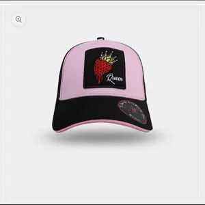 La Fresa Hat - Pink and Black Colorway with Strawberry Design, Adjustable Fit, and Logo Patch