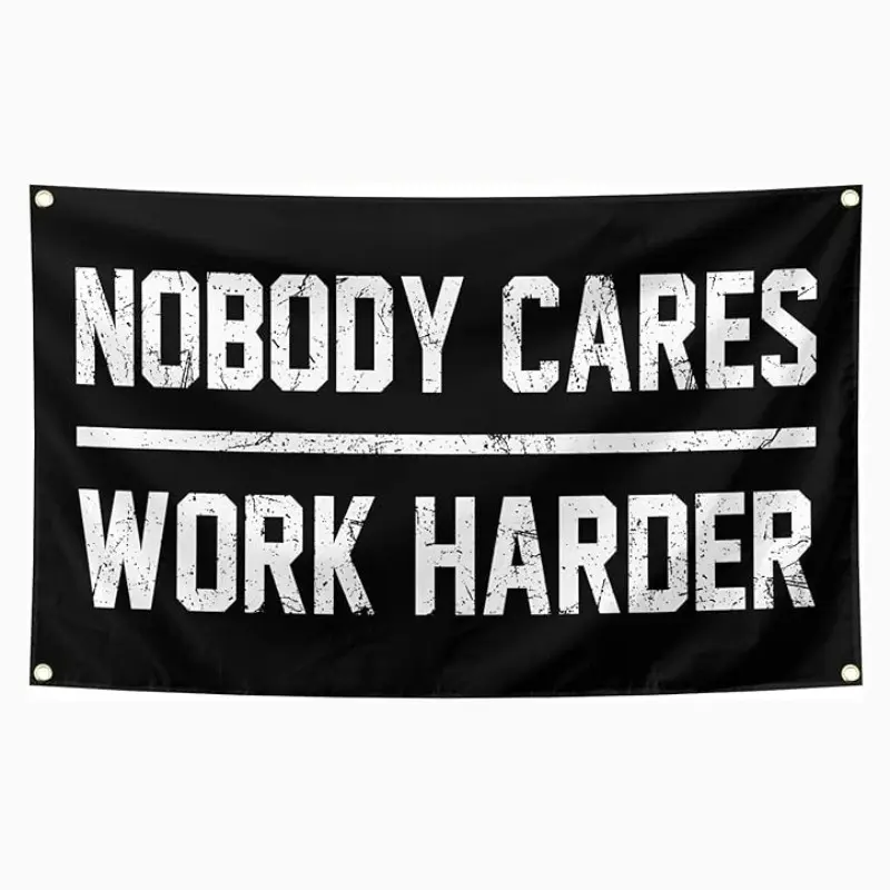 Nobody Cares Work Harder Motivational Gym Banner 3x5 Feet With 4 Brass Gaskets Tapestry Flag Wall Hanging, Inspire Your Fitness Wall Decor, Motivational Wall Decor for Fitness Centers Decorative Tapestry Wall Tapestries Room Decor, Decoration