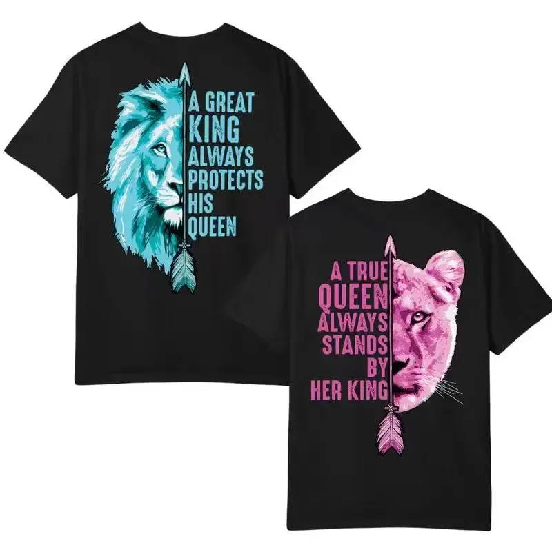 Couple Matching Her King and His Queen Graphic Tee Pure Cotton Casual Streetwear Crew Neck Short Sleeve Unisex Classic Shirt Soft Comfy Tshirt