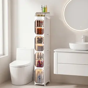 Rolling Slim Storage Cabinet for Tight Spaces, Multi-Tier Bathroom Organizer with Wheels & Clear Flip Doors, Slide Out Pantry Shelves for Kitchen & Laundry Room