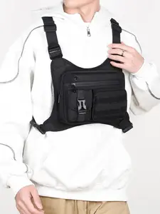 1pc Men's tactical bag with solid color zipper closure, multiple compartments for personalized storage, trendy and exquisite, versatile for daily outdoor cycling, suitable for chicken eating exercises, motorcycle riding, men's tactical bag