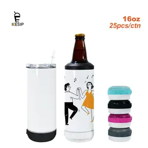 25pcs/ctn 16oz 4 in 1 sublimation can cooler with speaker/bluetooth music tumbler,for Iced coffee Juice Cocktail Wine Coke birthday Party gift