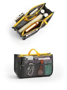 Double Zipper Multi-compartment Purse Organizer Insert Bag, Large Capacity Multi Pocket Handbag Divider Liner, Portable Travel Cosmetic & Sundries Separate Storage Insert Bag for Daily Handbag Inner Sorting