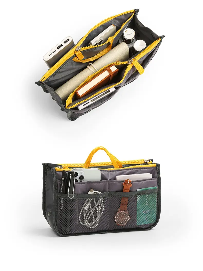 Double Zipper Purse Organizer Insert - Large Capacity, Multi-Compartment Handbag Divider Liner, Portable Travel Organizers for Daily Handbag Inner Sorting, Cosmetic & Sundries Storage