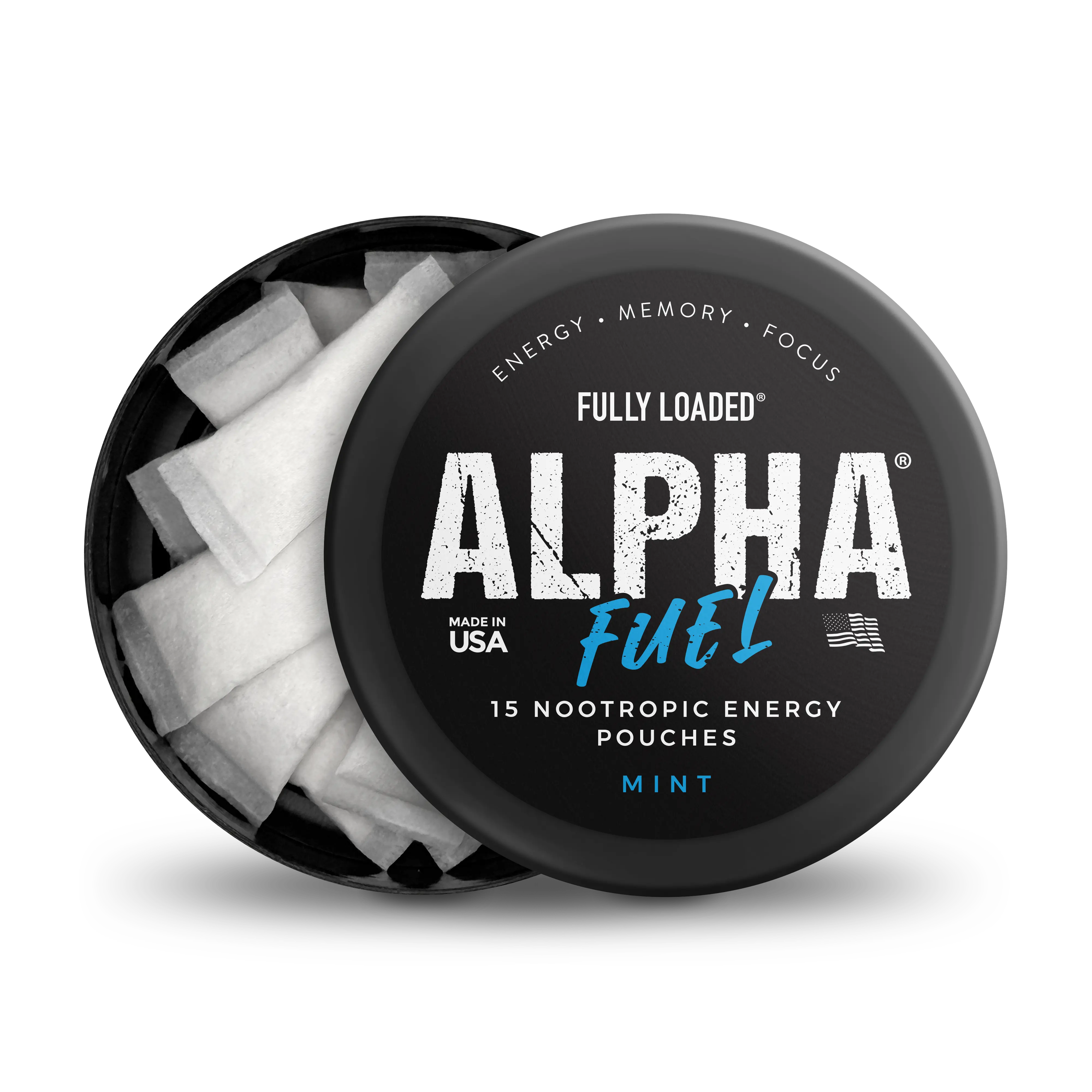 ALPHA Fuel Nootropic Mint Energy Pouches by Fully Loaded - Energy, Focus, Memory - Sugar Free Sport Beverage