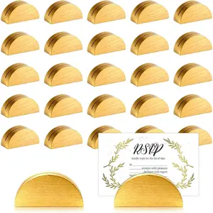 24Pcs Gold Wood Table Number Stands, Semicircular Wood Place Card Holders with Traceless Adhesive Stickers for Wedding Ceremony Birthday Party Events