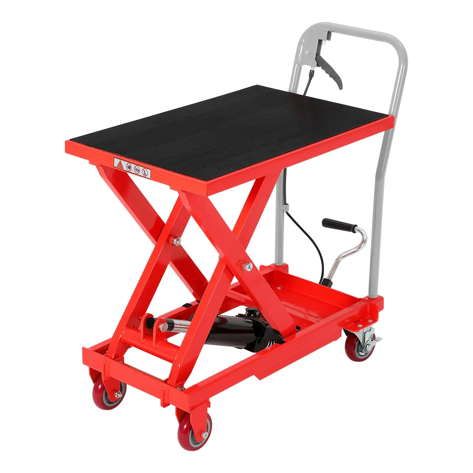 Garvee Hydraulic Lift Table Cart, 1100 LB Capacity, 10-32 in Lifting Height, Single Scissor Platform Lift Cart with Wheels, Heavy Duty Lifting Table for Warehouse Garage, Red
