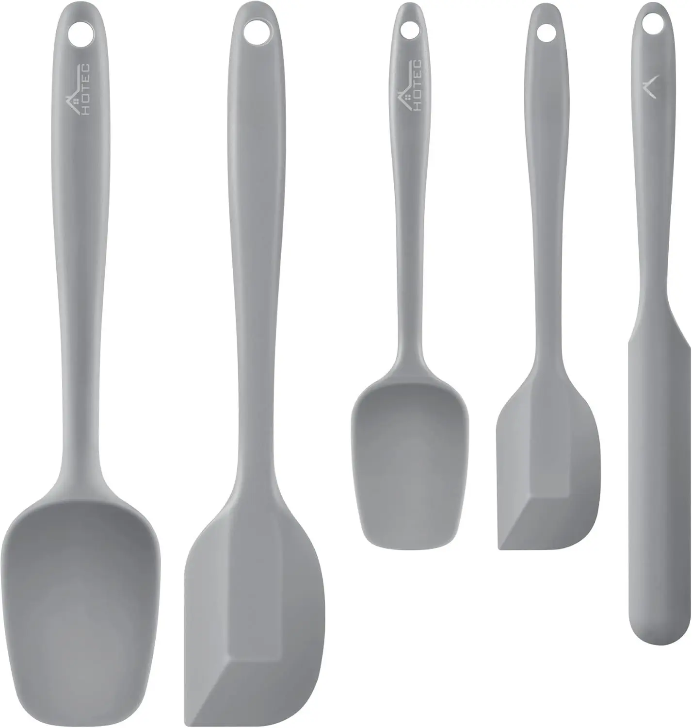 5-Piece Multi-Size Grey Silicone Spatula Set - 600°F Heat Resistant, Sturdy Lead-Free Odorless Utensils, Smooth Edge, Nonstick Cookware Safe, Dishwasher Safe for Kitchen Cooking, Baking