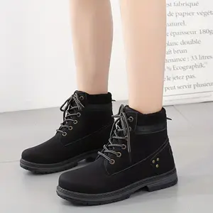 Women’s Fashion Non-Slip Mid-Calf Hiking Boots, Comfortable Solid-Color Outdoor Boots, Chukka Boots