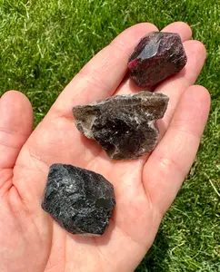 Raw Root Chakra Stone Set (Garnet, Black Tourmaline, and Smoky Quartz crystals)
