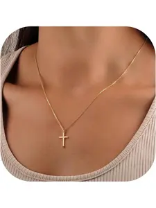 Turandoss Easter Basket Stuffer Cross Necklace for Women Girls, Dainty Cross Pendant 14K Gold Plated Cross Necklace Infinity CZ Holy Mary Medal Necklaces for Women Christian Baptism Religious Faith Jewelry Gifts Daily Wear Necklace