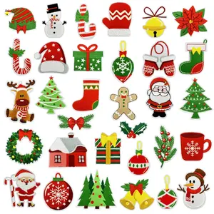 32PCS Christmas Iron on Patches, Cartoon Holiday Socks Santa Jingerbread Reindeer Embroidered Patches for Clothes, Custom Gift Applique for Kids, Hats, Jeans, Jackets, Bags, Backpacks, Dress  Christmas Cartoon Ornaments Sparkling