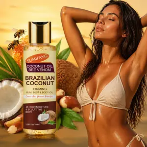 SUMIFANG Brazilian Coconut Firming Body Oil 100ml, Body care – Coconut oil + bee venom + Brazil nut oil – Firms buttocks, breasts, and the whole body, sculpts curves, and deeply nourishes, helping to improve cellulite