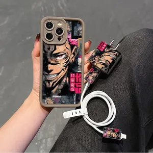 5 Piece Anime Cartoon Phone Case Set Accessories, Includes Charger Head, Cable Protector and Storage Rope, Tpu Drop Resistant for iPhone Models