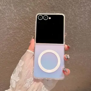 HISTORYOO Magnetic Iridescent Armor Shield Case For Samsung Galaxy Z Flip 7 / 7 FE 6/5/4/3 5G Series For MagSafe Wireless ChargingHolographic Iridescent Color Changing Effect Fashion Shockproof Protective Slim Cute Unique Matte Protective Cover