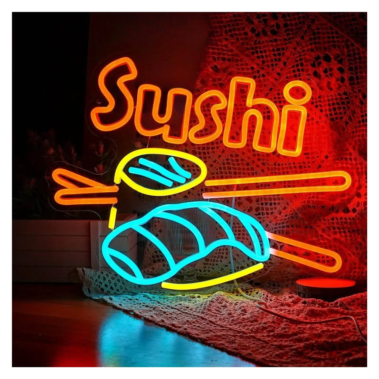 Sushi Neon Light, Dimmable USB Powered Neon Signs For Shops Sushi Restaurant Kitchen Party Wall Decoration 29cm×38cm
