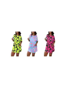Plus Size All Over Print Drop Shoulder Tee & Wide Leg Shorts PJ Set, Summer Clothes Women, Casual Comfy Short Sleeve T-Shirt & Shorts Pyjama Set, Lady Sleepwear & Homewear, Summer Outfits 2024, Pajama Set