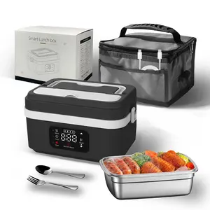Smart Lunch Box Adult Wireless Electric Heating 8000mAh Rechargeable Timer Automatic Heating 1L Portable Self-Heating Food Warmer with Fork Spoon Insulated Carrying Bag Microwave Safe Reusable Tableware Black