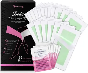 Beauty7 Body Wax Strips Kit Cold Wax Formula for All Skin Types 36 Strips 6 Calming Oil Wipes Gentle Natural Ingredients Arms Legs Underarm Bikini Hair Removal