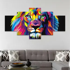 Lion Pattern Canvas Painting, 5 Counts/set Colorful Modern Wall Art Painting, Hanging Wall Art Decor for Home Living Room Bedroom Office, Ornaments