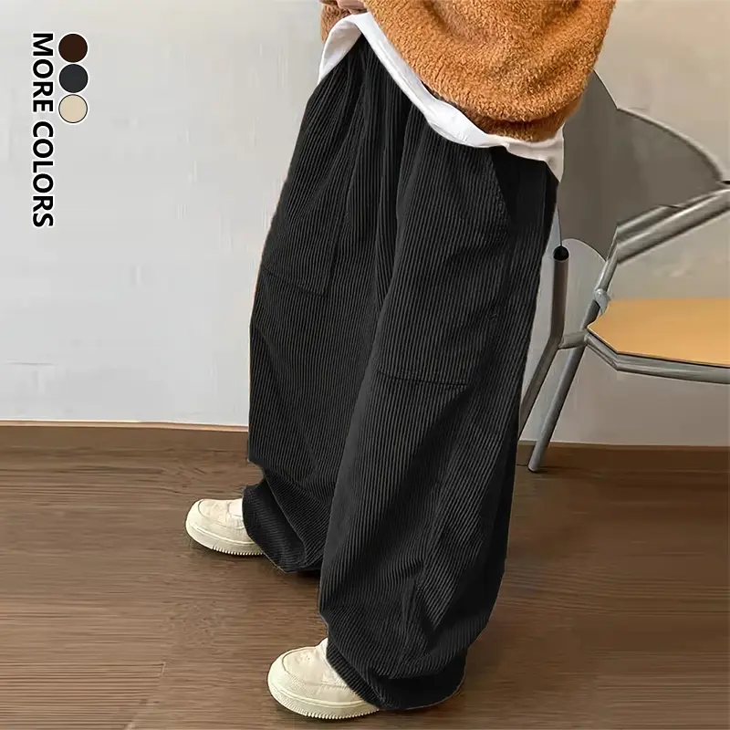 Plus Size Men’s Corduroy Straight-Leg Pants – Loose Fit, Versatile, Comfortable, Thick Solid Color Long Pants for Casual Wear, Outings, and Travel