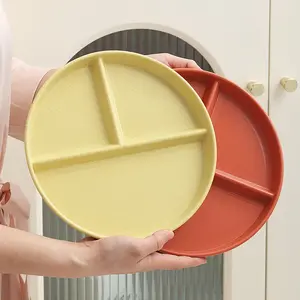 4pcs Round Plastic Divided Plates, 3 Compartments Portion Control, Microwave and Dishwasher Safe, Weight Management, Holiday Dining