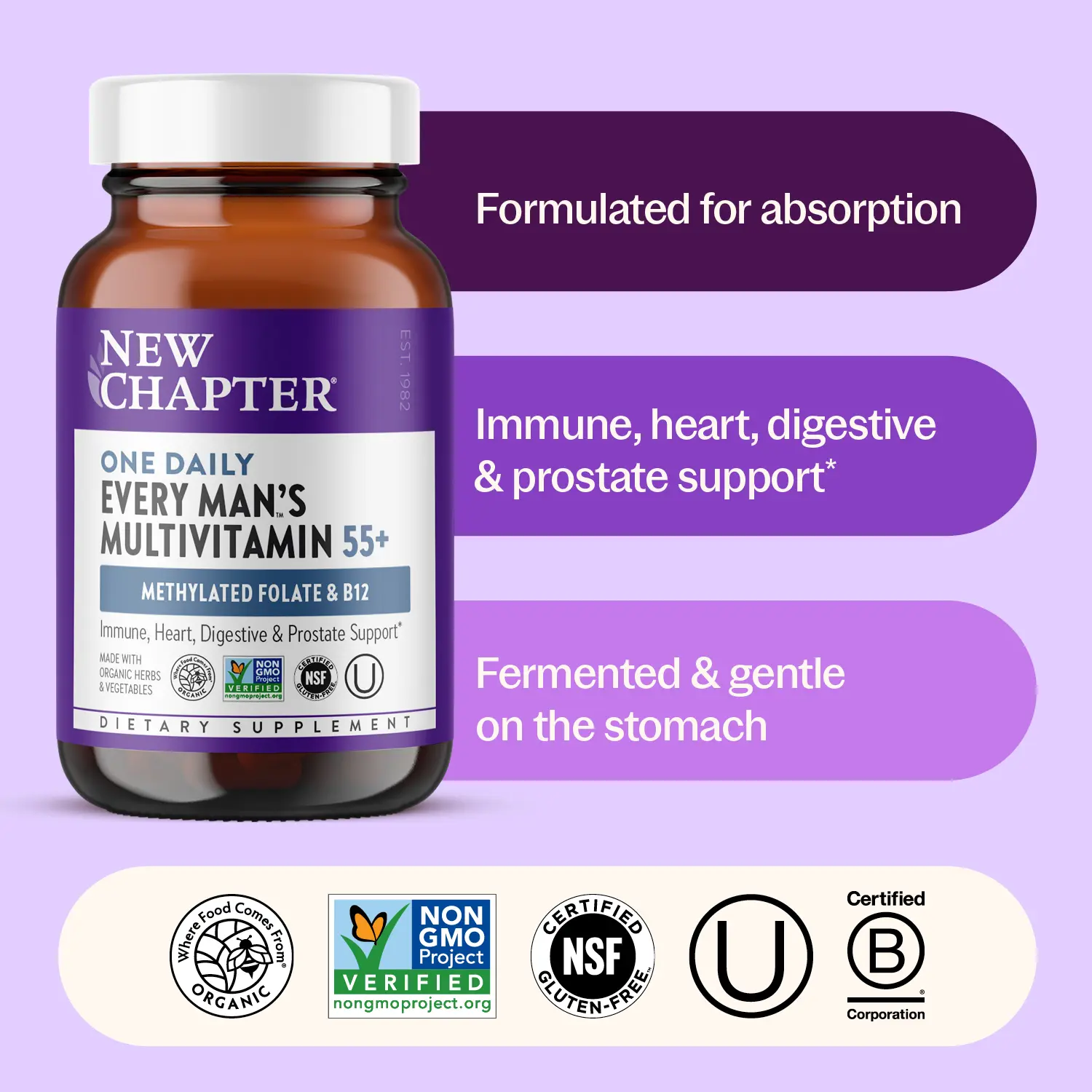 New Chapter Every Man's One Daily 55+ Multivitamin |  Vitamins for Men 50 plus + Brain, Heart, Digestive, Prostate & Immune Support with 20+ Nutrients + Astaxanthin - 30ct